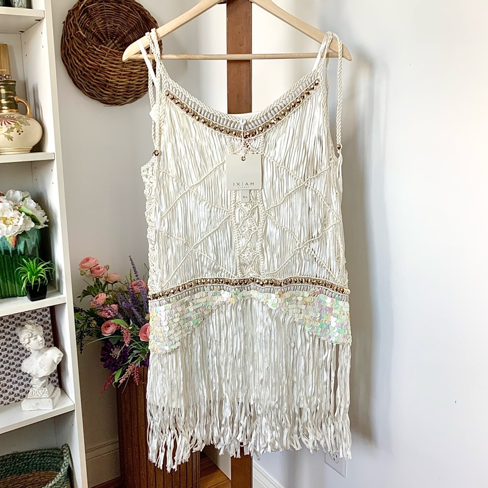 NEW IXIAH x Free People Sombre Crochet Beaded Sequin Dress white Small MED NWT - Picture 10 of 16